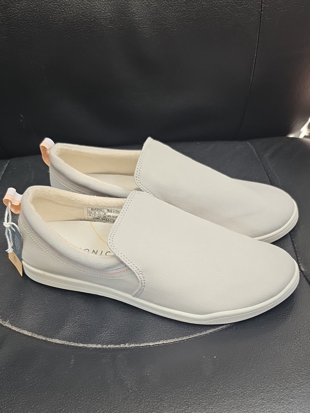 Vionic Women's Light Gray Slip-On Loafers with Subtle Pink Accent